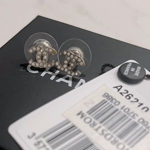 CHANEL Silver and Crystal CC Earrings